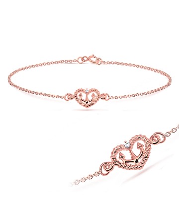 Heart Anchor with Tiny CZ Anklet ANK-195-RO-GP